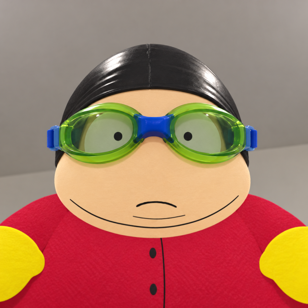 Close-up portrait of Nas Cartman in neon green goggles